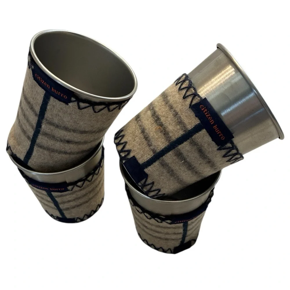 Steelys Cups Merino Sleeve Set/4 NWT Steely 12OZ Cups Citizen Burro Striped Wool